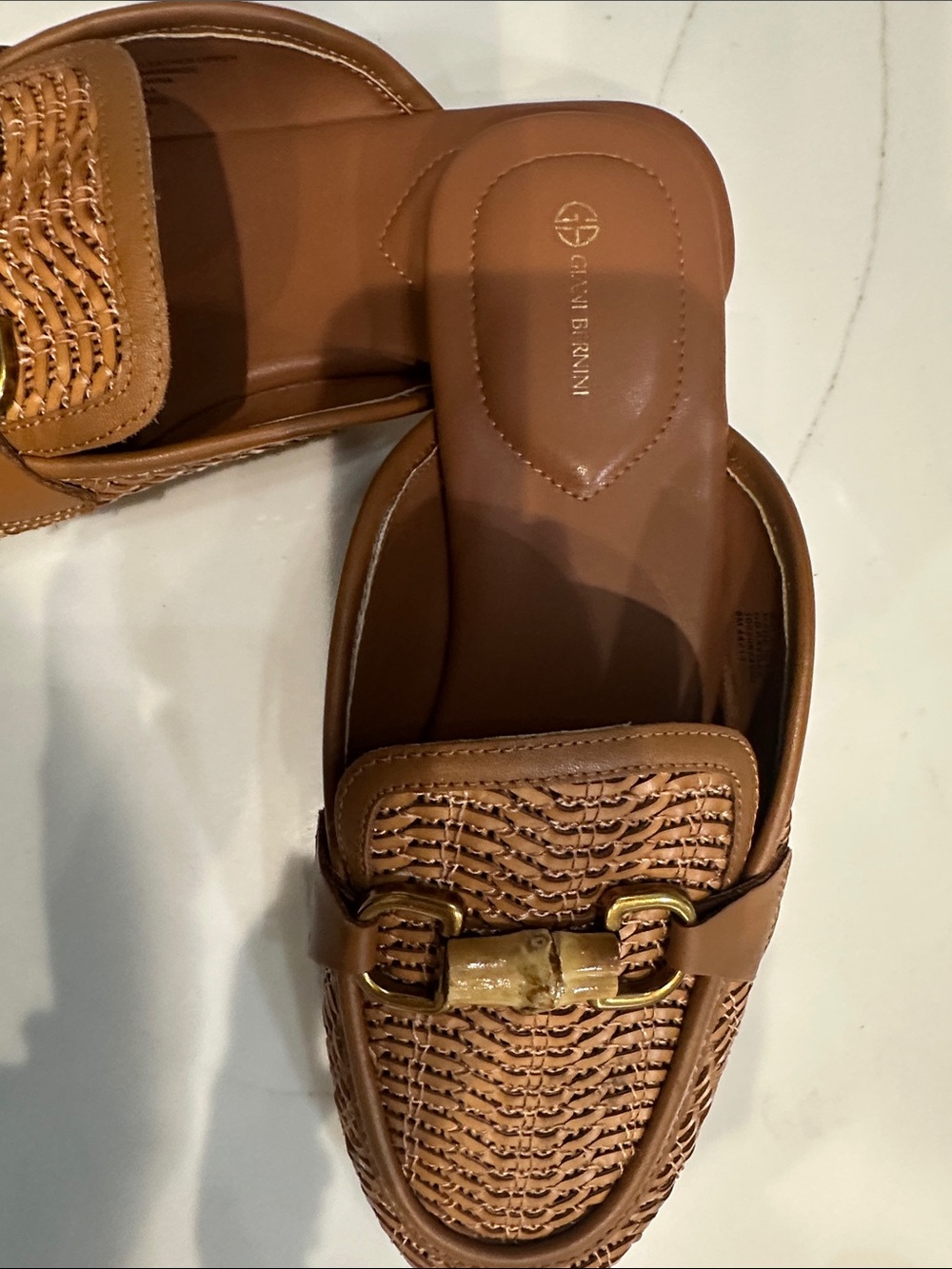 Giani Bernini Cognac Woven Leather Mule with Gold-Tone Bit